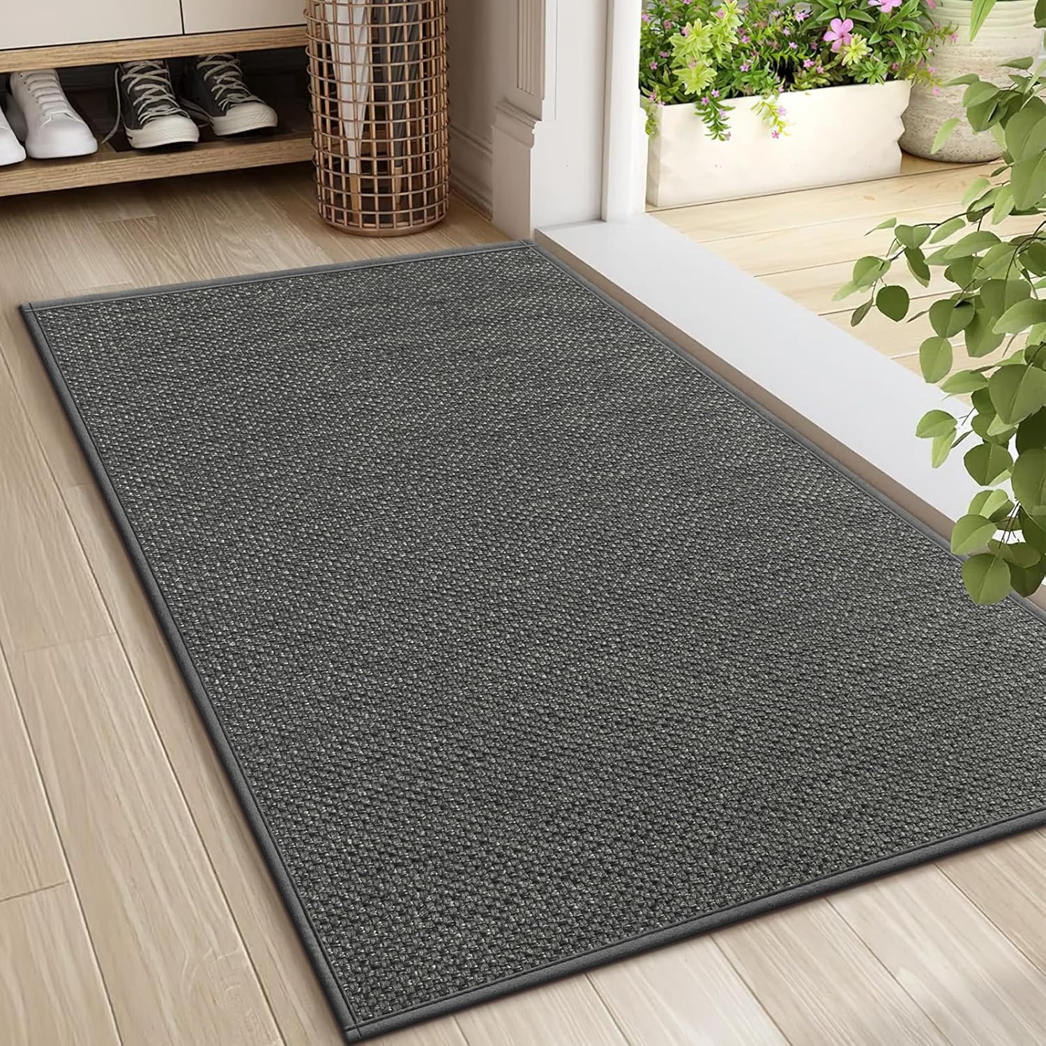 LEKEEPGO Door Mat 36"x59", Non Slip Door Mat Indoor Entrance, Rubber Backing Front Indoor Door Mats Washable Absorbent Low-Profile Doormat Entryway Entry Resist Dirt Inside Door Mats, Brown