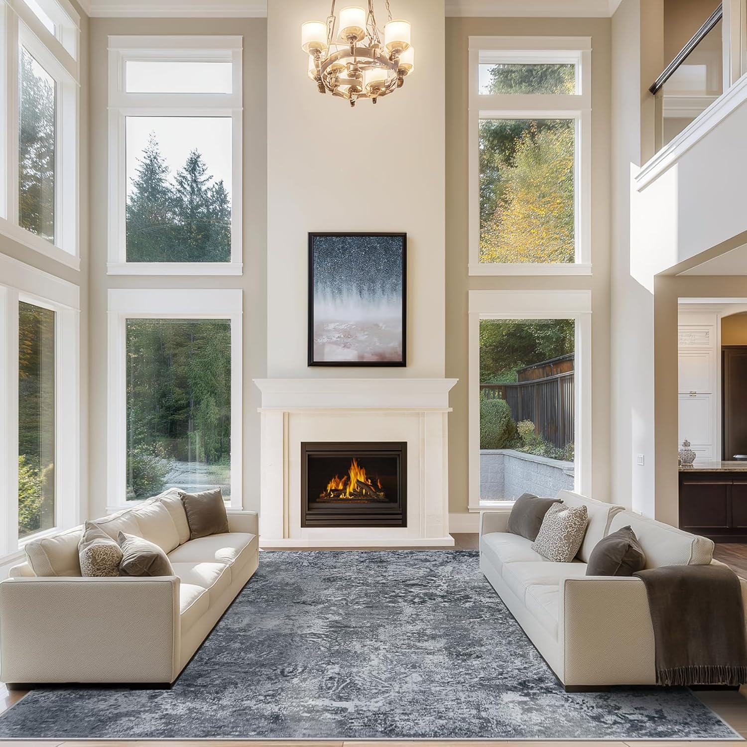 8x10 Area Rugs for Living Room Rug Washable: Abstract Large Rug for Dining Room Bedroom Carpet Non Slip 8 by 10 Indoor Modern Nursery Home Office Blue Grey