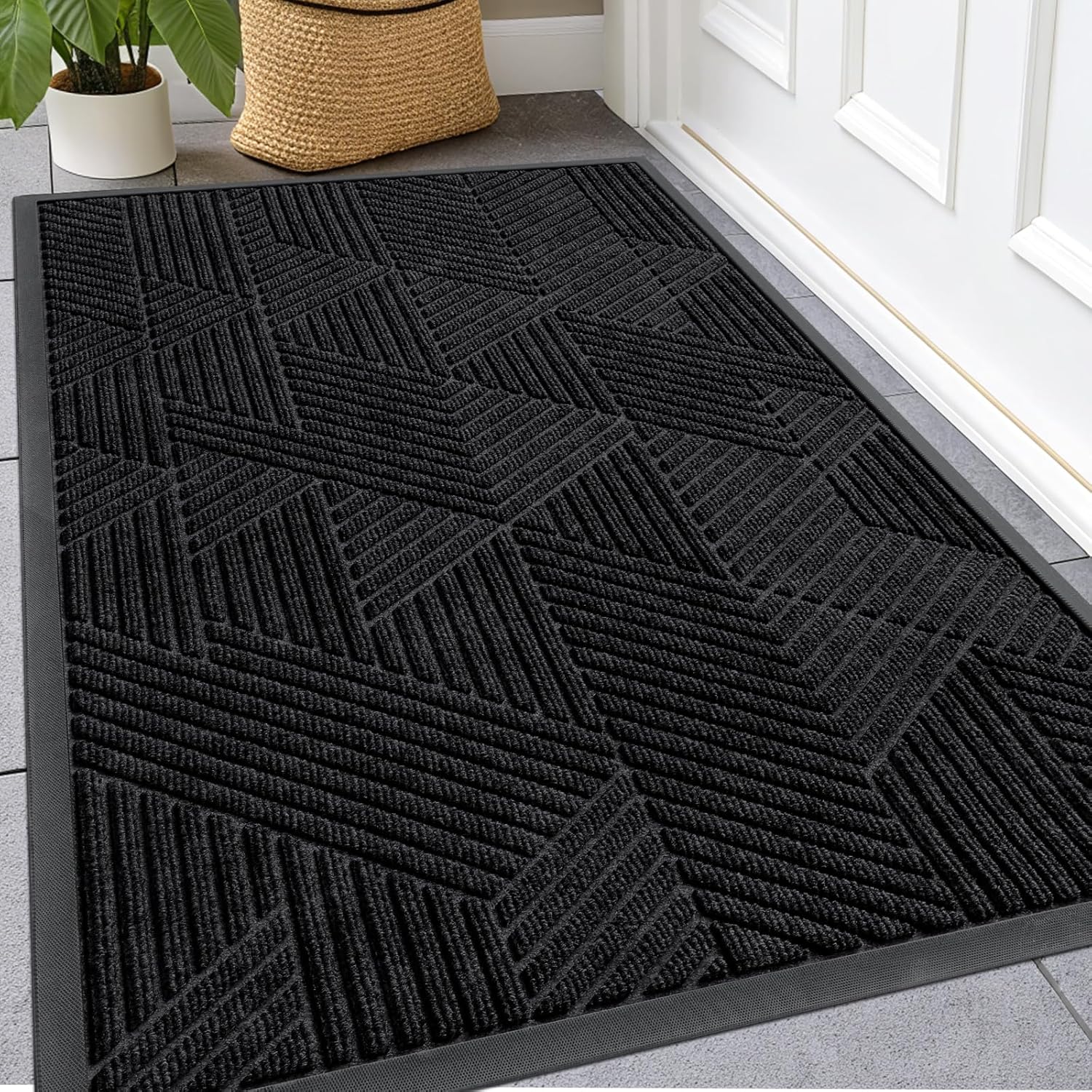 Kitinjoy Front Door Mat Outside Entrance, Sturdy Natural Dirt Trapper, Heavy Duty Rubber Doormat, Low Profile Non-Slip Backing, Easy Clean Floor Mat for Indoor Outdoor Entry, 47X32 Inch, Brown