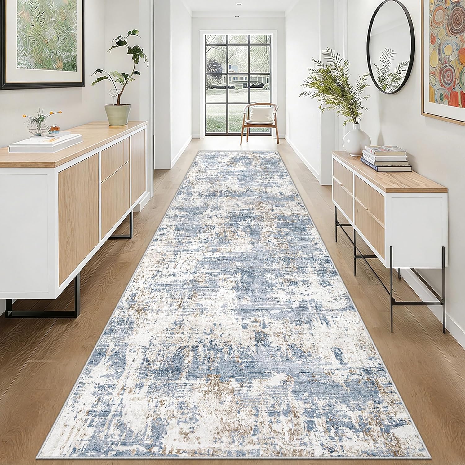 8x10 Area Rugs for Living Room, Washable Modern Abstract Large Area Rug Neutral Soft Non Slip Kids Rug Stain Resistant Indoor Carpet for Bedroom Nursery Dining Room Playroom Home Office(Blue, 8'x10')