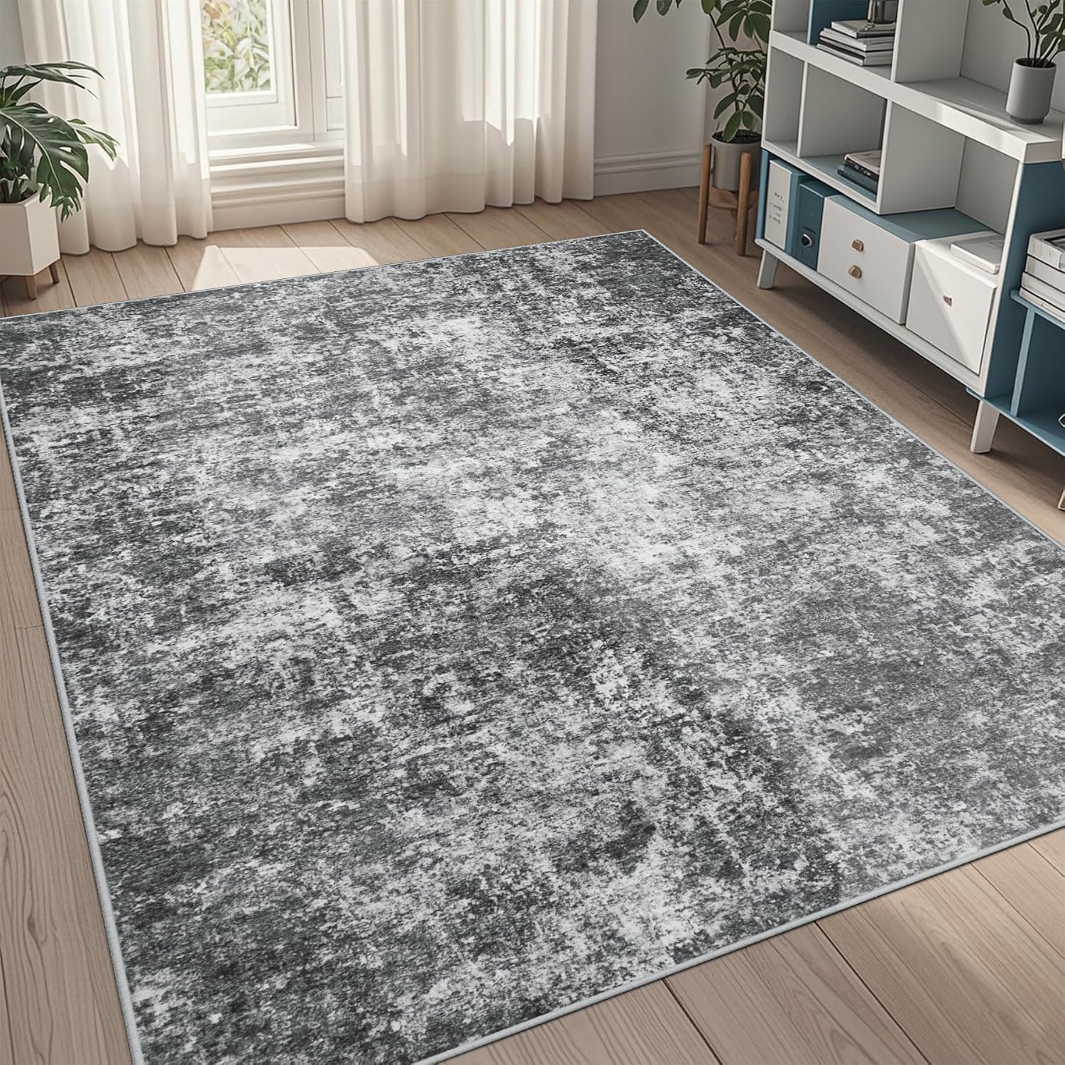 8x10 Area Rugs for Living Room Rug Washable: Abstract Large Rug for Dining Room Bedroom Carpet Non Slip 8 by 10 Indoor Modern Nursery Home Office Blue Grey