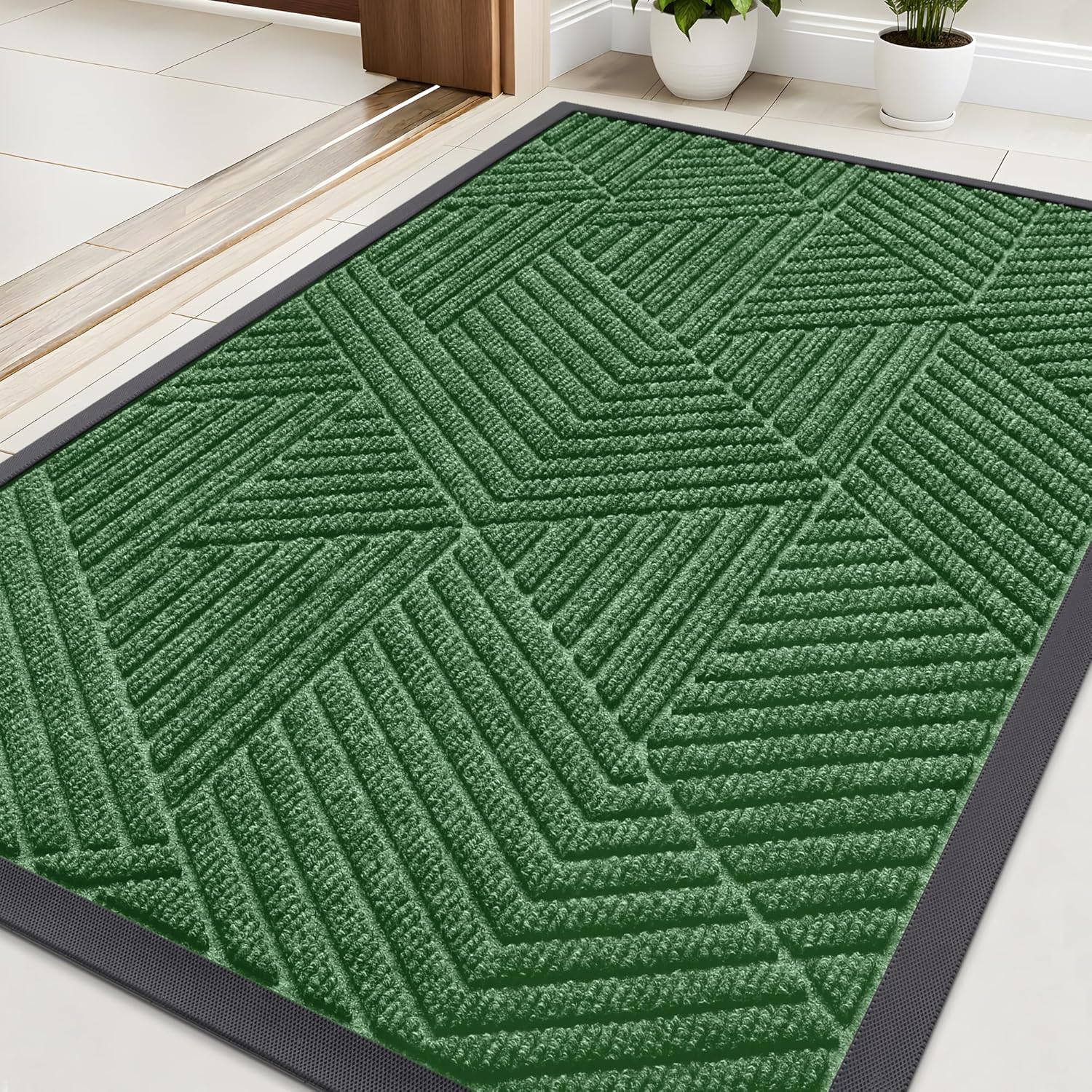 Kitinjoy Front Door Mat Outside Entrance, Sturdy Natural Dirt Trapper, Heavy Duty Rubber Doormat, Low Profile Non-Slip Backing, Easy Clean Floor Mat for Indoor Outdoor Entry, 47X32 Inch, Brown