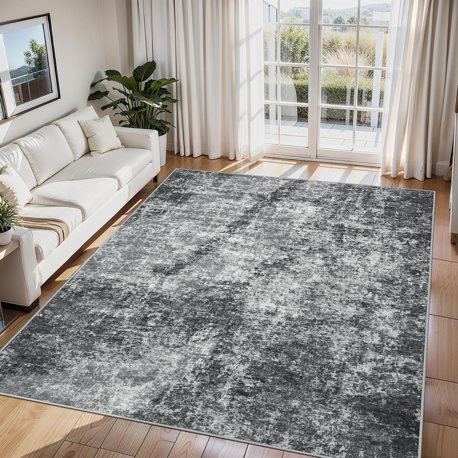 8x10 Area Rugs for Living Room Rug Washable: Abstract Large Rug for Dining Room Bedroom Carpet Non Slip 8 by 10 Indoor Modern Nursery Home Office Blue Grey