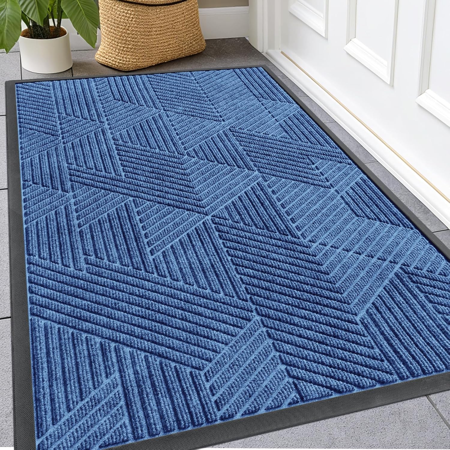 Kitinjoy Front Door Mat Outside Entrance, Sturdy Natural Dirt Trapper, Heavy Duty Rubber Doormat, Low Profile Non-Slip Backing, Easy Clean Floor Mat for Indoor Outdoor Entry, 47X32 Inch, Brown