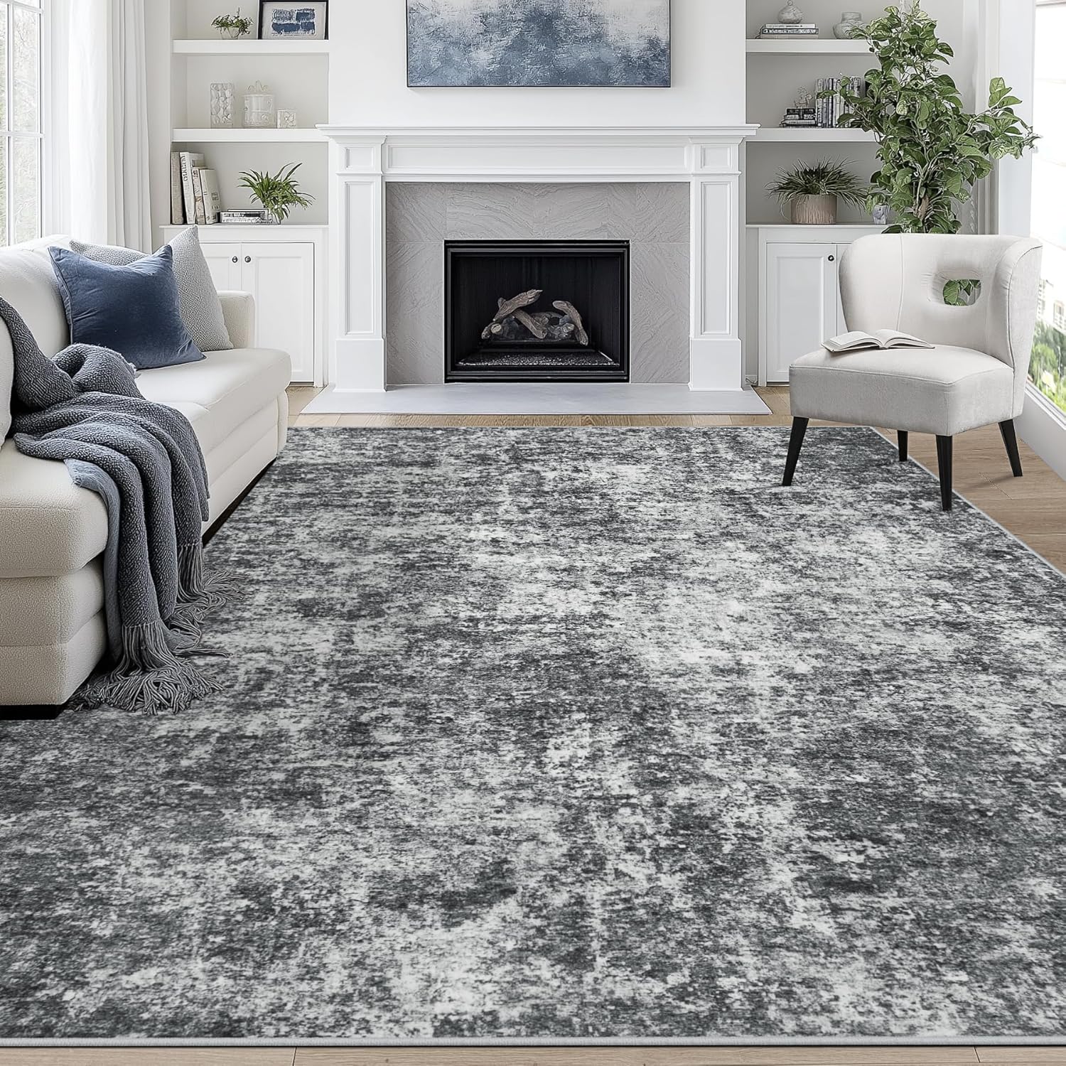 8x10 Area Rugs for Living Room Rug Washable: Abstract Large Rug for Dining Room Bedroom Carpet Non Slip 8 by 10 Indoor Modern Nursery Home Office Blue Grey