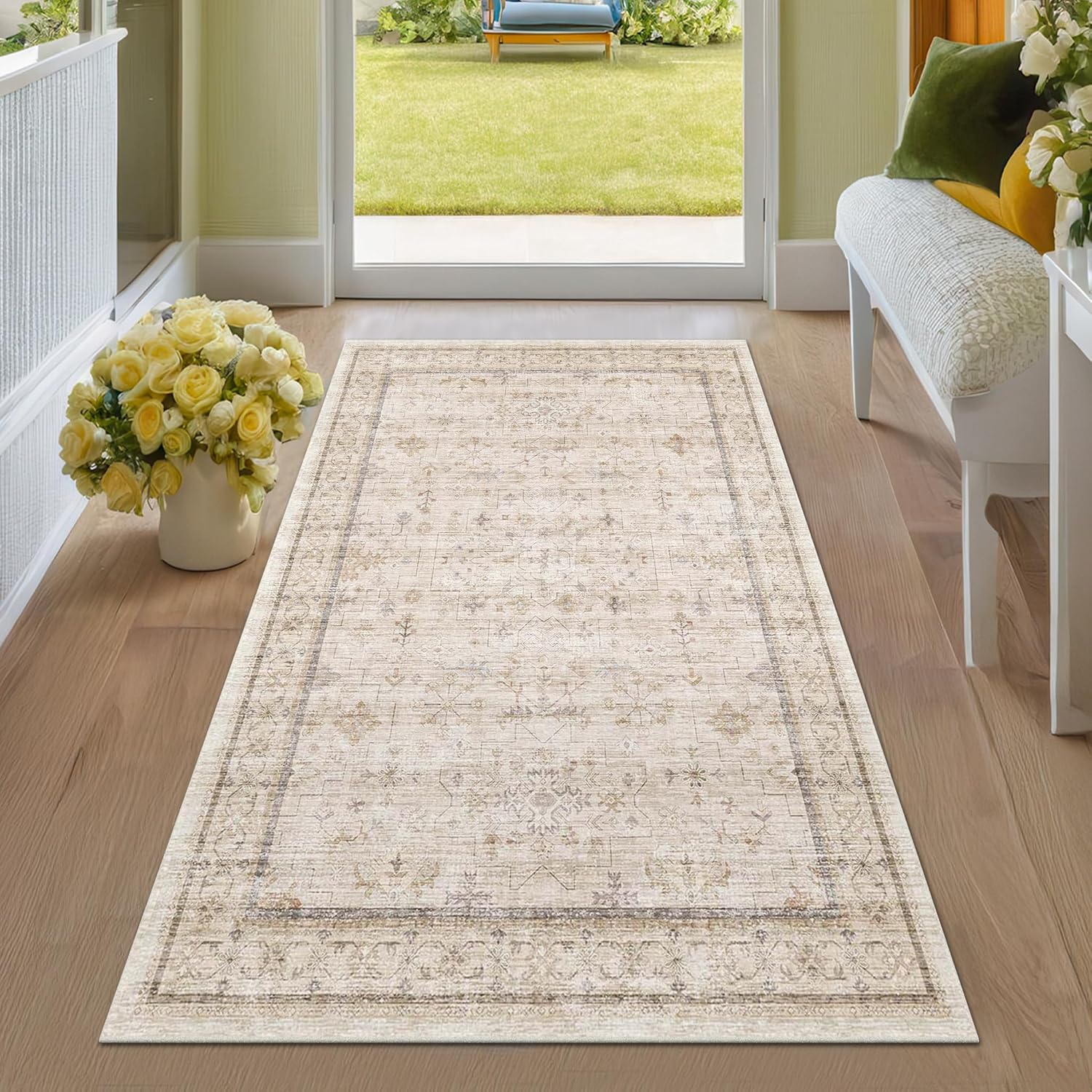 Black Farmhouse Washable 8x10 Area Rugs for Living Room, Bedroom, Dining Room Kitchen Table Rug for Under Table, Office, Dark Charcoal Tumble Stain Resistant Non-Slip Large Washable (8x10 Black/Multi)