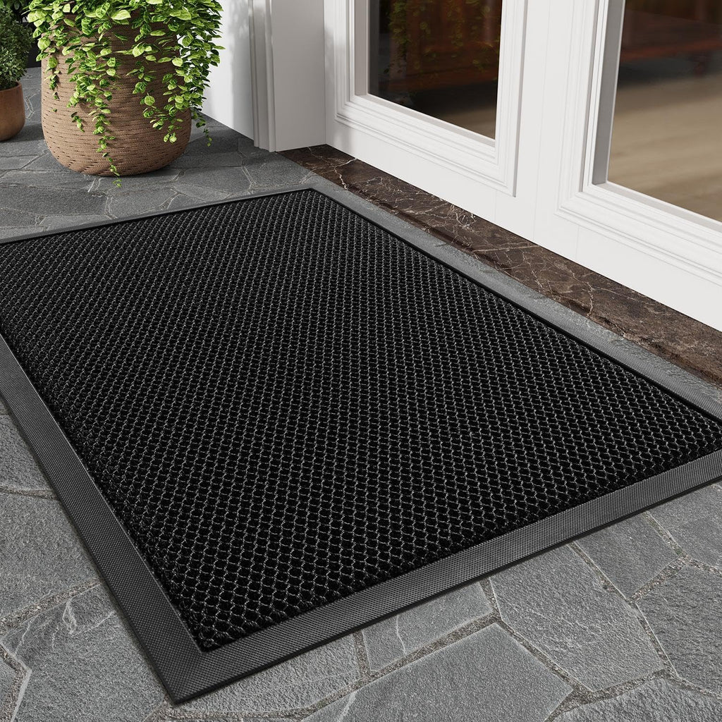 tchdio Front Door Mat Outside Entrance, Dirt Trapper Doormat-Entrance Welcome Matt Durable, Heavy Duty Entry Mat Non Slip Rubber Mats for Outside Stain Resist Door Mats for Entryway, 24"x36" Black