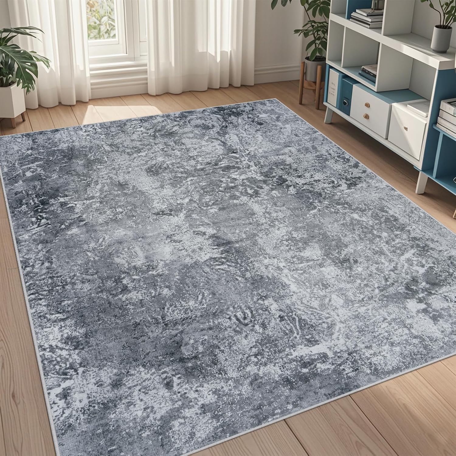 8x10 Area Rugs for Living Room Rug Washable: Abstract Large Rug for Dining Room Bedroom Carpet Non Slip 8 by 10 Indoor Modern Nursery Home Office Blue Grey