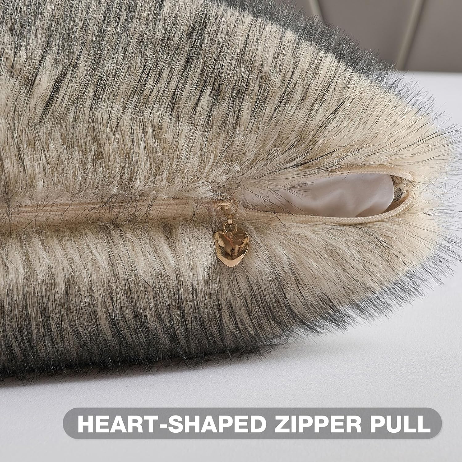 FUTEI Apricot Decorative Throw Pillow Covers 18x18 Inch Set of 2,Soft Faux Raccoon Fur Textured Cushion Case,Modern Home Luxurious Decor for Couch Bed Living Room