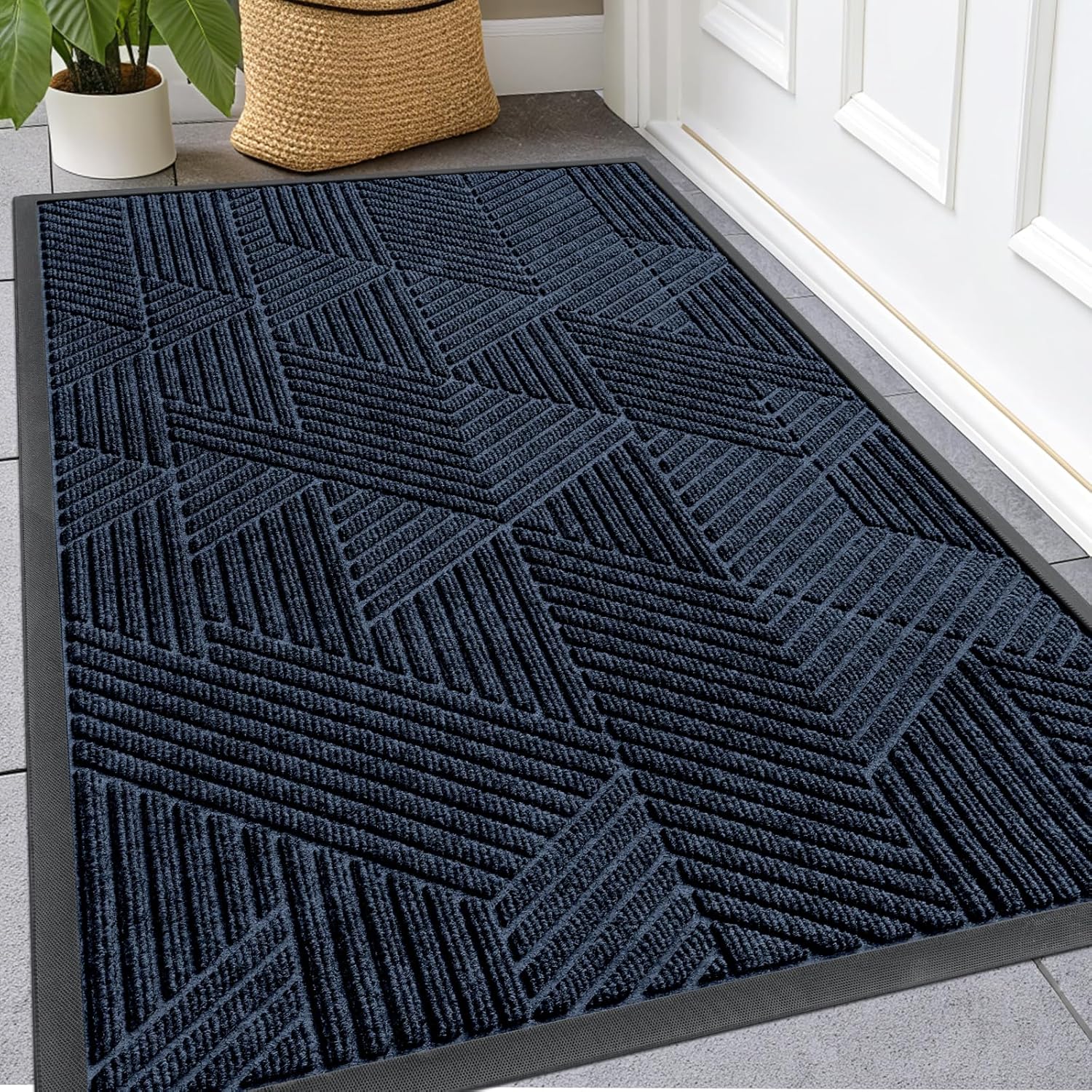 Kitinjoy Front Door Mat Outside Entrance, Sturdy Natural Dirt Trapper, Heavy Duty Rubber Doormat, Low Profile Non-Slip Backing, Easy Clean Floor Mat for Indoor Outdoor Entry, 47X32 Inch, Brown