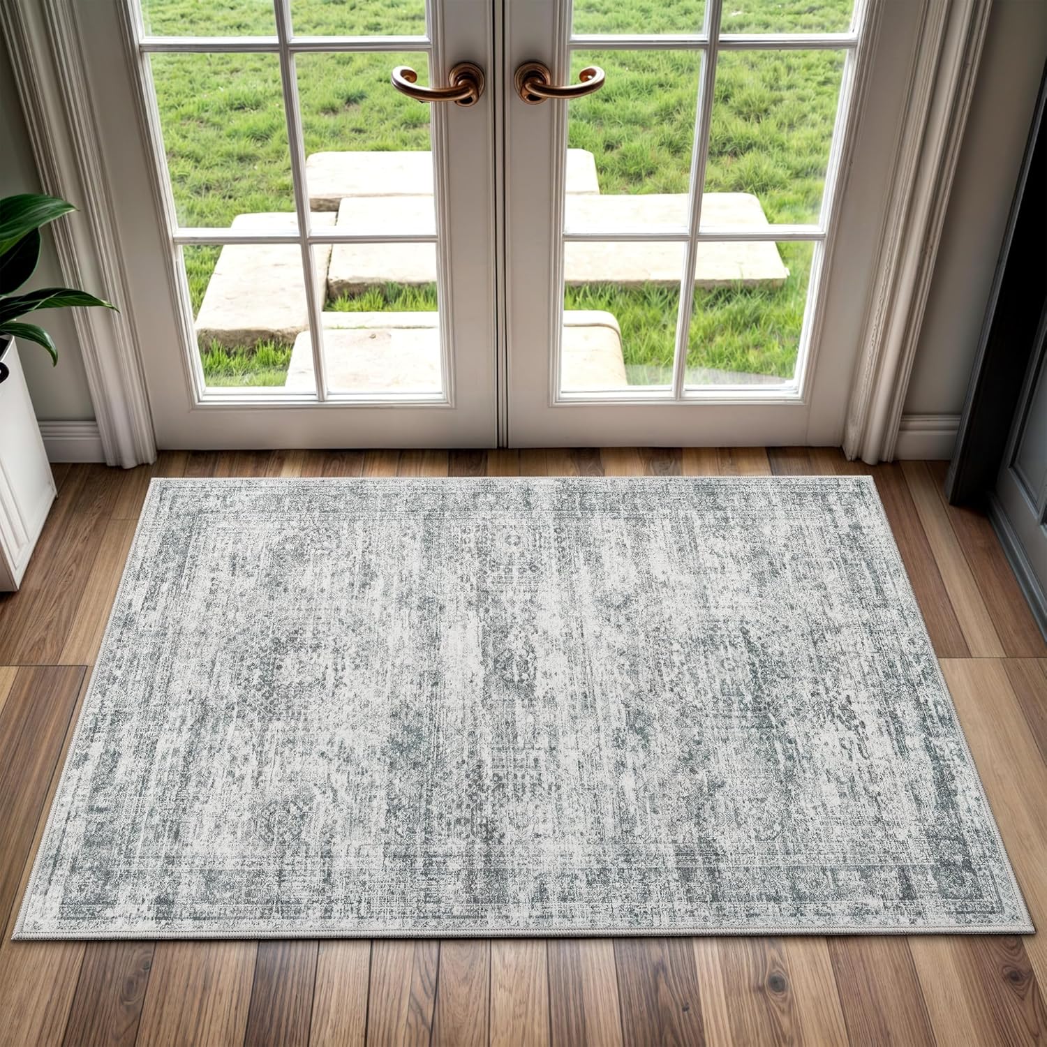 Washable Area Rug 8x10, Large Soft Rugs for Living Room Vintage Beige Carpet 8x10 Area Rugs for Bedroom Dining Room Non-Slip Stain Resistant Under Table Rug