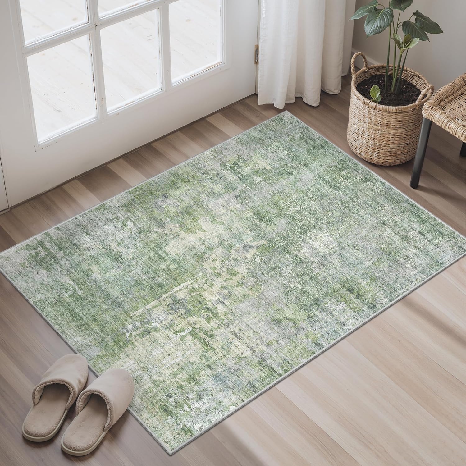 Washable Area Rug 8x10, Large Soft Rugs for Living Room Vintage Beige Carpet 8x10 Area Rugs for Bedroom Dining Room Non-Slip Stain Resistant Under Table Rug