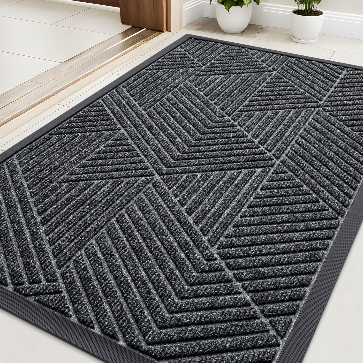 Kitinjoy Front Door Mat Outside Entrance, Sturdy Natural Dirt Trapper, Heavy Duty Rubber Doormat, Low Profile Non-Slip Backing, Easy Clean Floor Mat for Indoor Outdoor Entry, 47X32 Inch, Brown