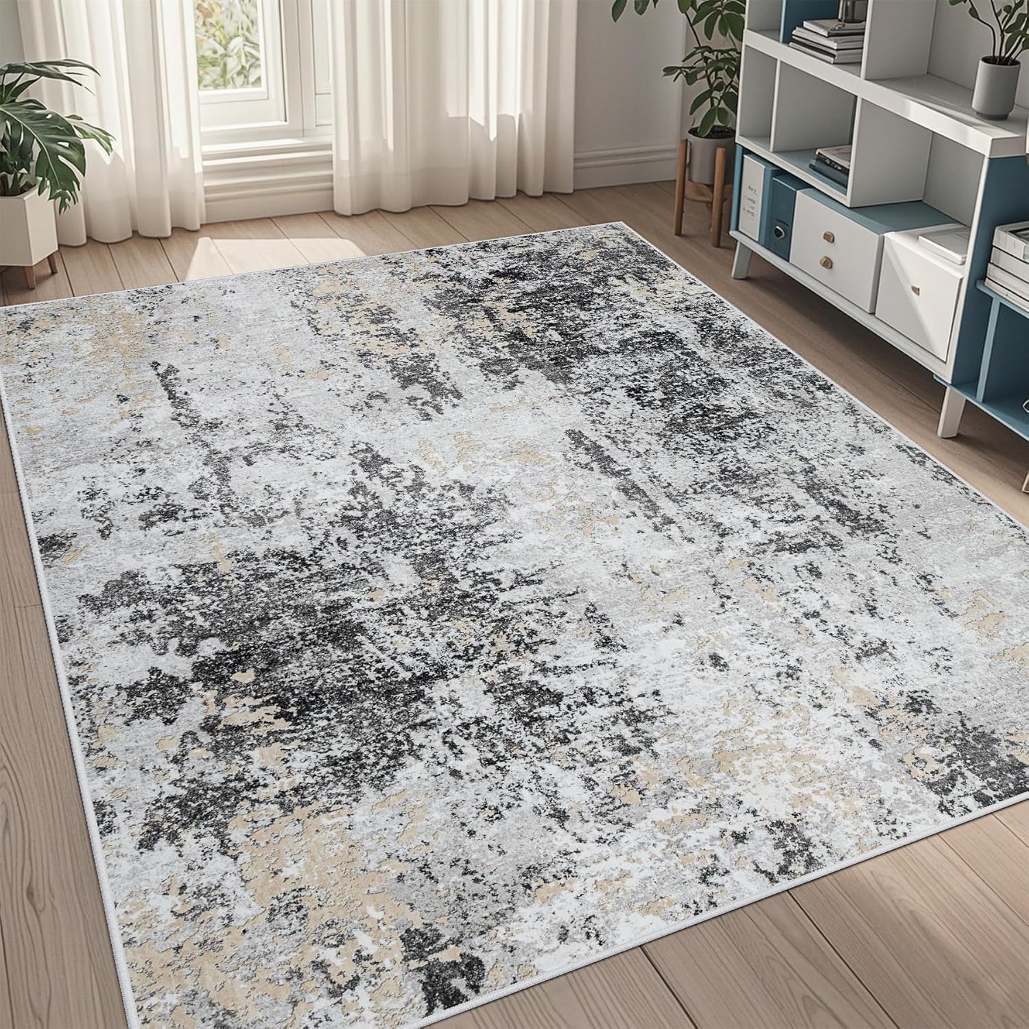 8x10 Area Rugs for Living Room Rug Washable: Abstract Large Rug for Dining Room Bedroom Carpet Non Slip 8 by 10 Indoor Modern Nursery Home Office Blue Grey