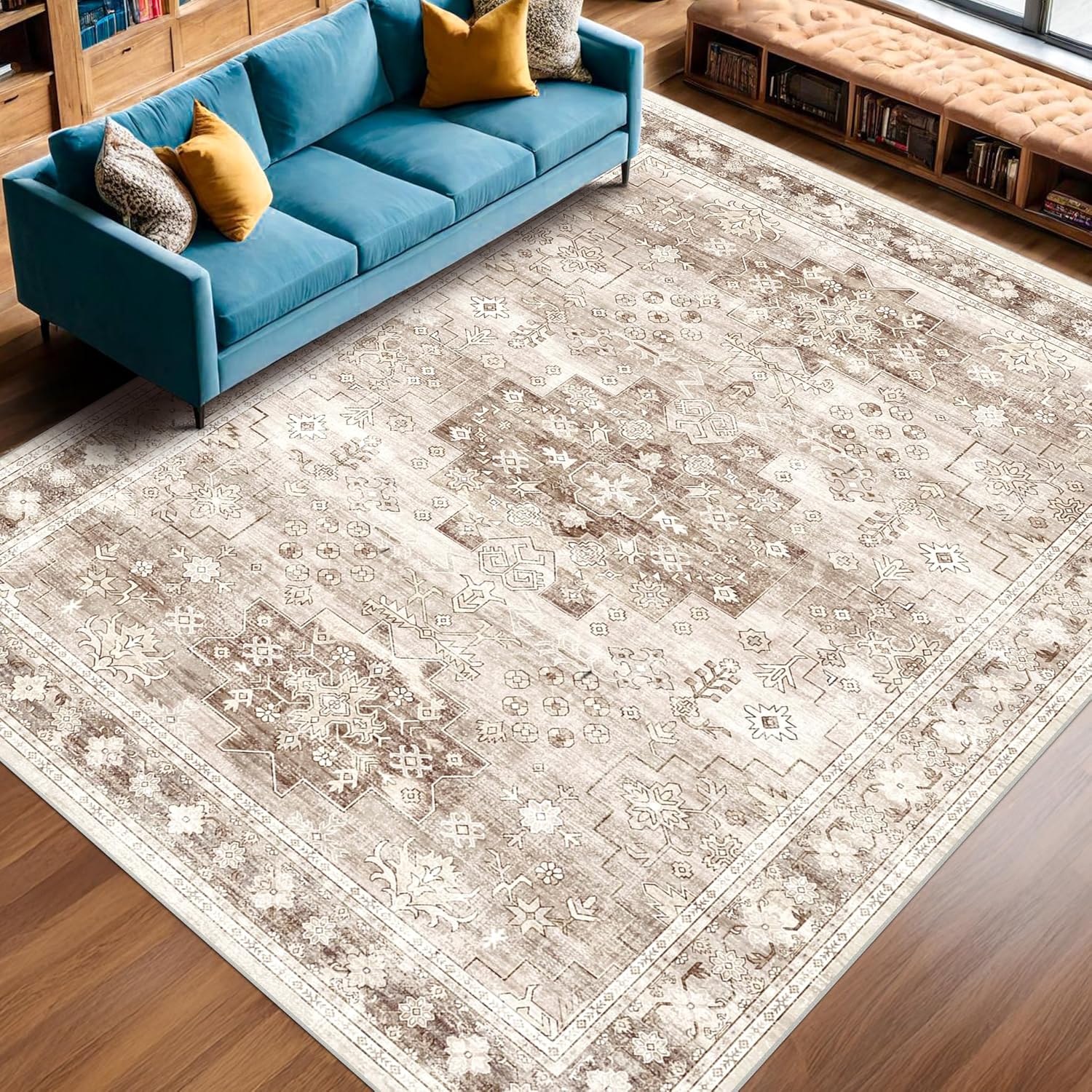 Black Farmhouse Washable 8x10 Area Rugs for Living Room, Bedroom, Dining Room Kitchen Table Rug for Under Table, Office, Dark Charcoal Tumble Stain Resistant Non-Slip Large Washable (8x10 Black/Multi)