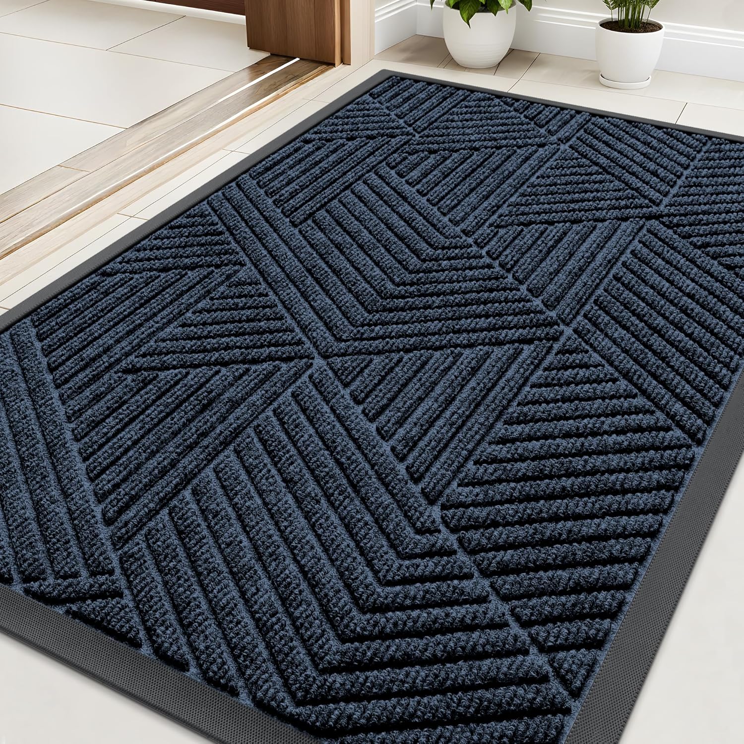 Kitinjoy Front Door Mat Outside Entrance, Sturdy Natural Dirt Trapper, Heavy Duty Rubber Doormat, Low Profile Non-Slip Backing, Easy Clean Floor Mat for Indoor Outdoor Entry, 47X32 Inch, Brown