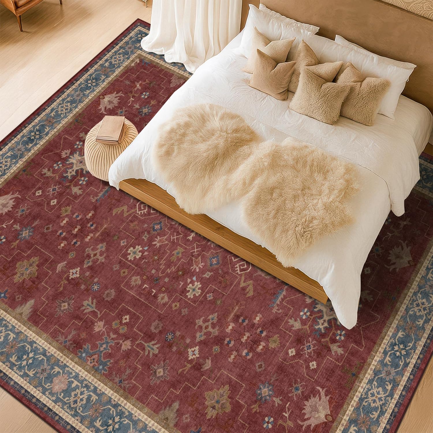 Black Farmhouse Washable 8x10 Area Rugs for Living Room, Bedroom, Dining Room Kitchen Table Rug for Under Table, Office, Dark Charcoal Tumble Stain Resistant Non-Slip Large Washable (8x10 Black/Multi)