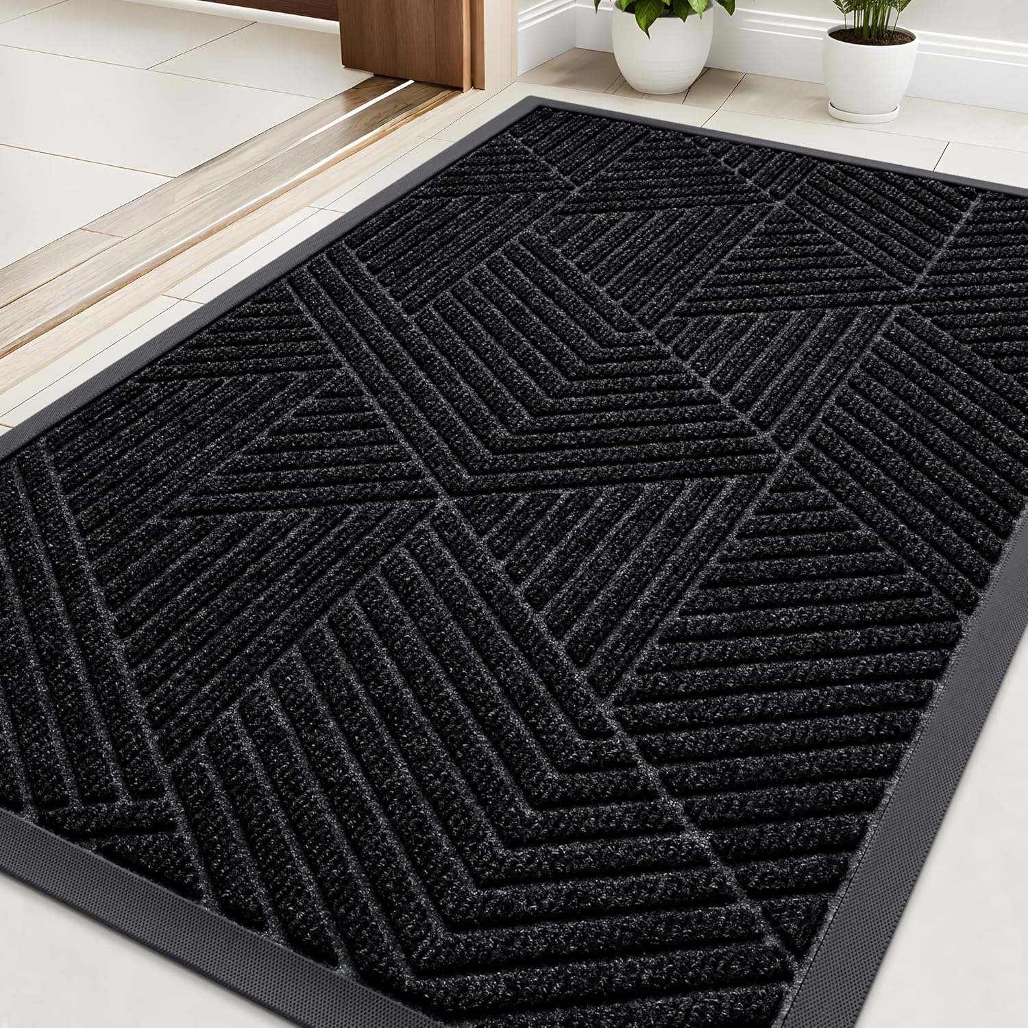 Kitinjoy Front Door Mat Outside Entrance, Sturdy Natural Dirt Trapper, Heavy Duty Rubber Doormat, Low Profile Non-Slip Backing, Easy Clean Floor Mat for Indoor Outdoor Entry, 47X32 Inch, Brown