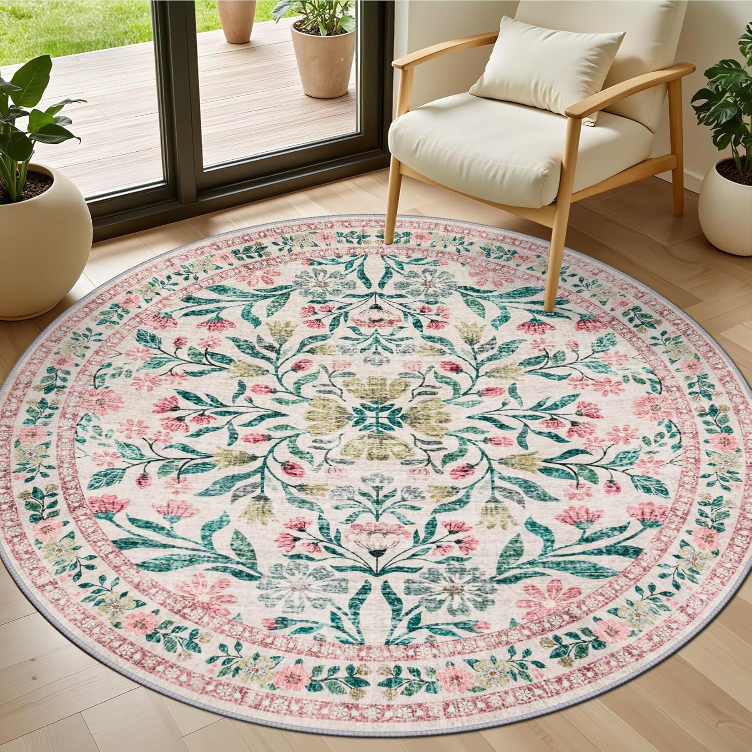 8x10 Area Rugs for Living Room: Floral Washable Rug Vintage Large Soft Boho Non-Slip Carpet Indoor Floor Stain Resistant Carpets for Bedroom Dining Room Farmhouse Nursery Home Office Dark Green