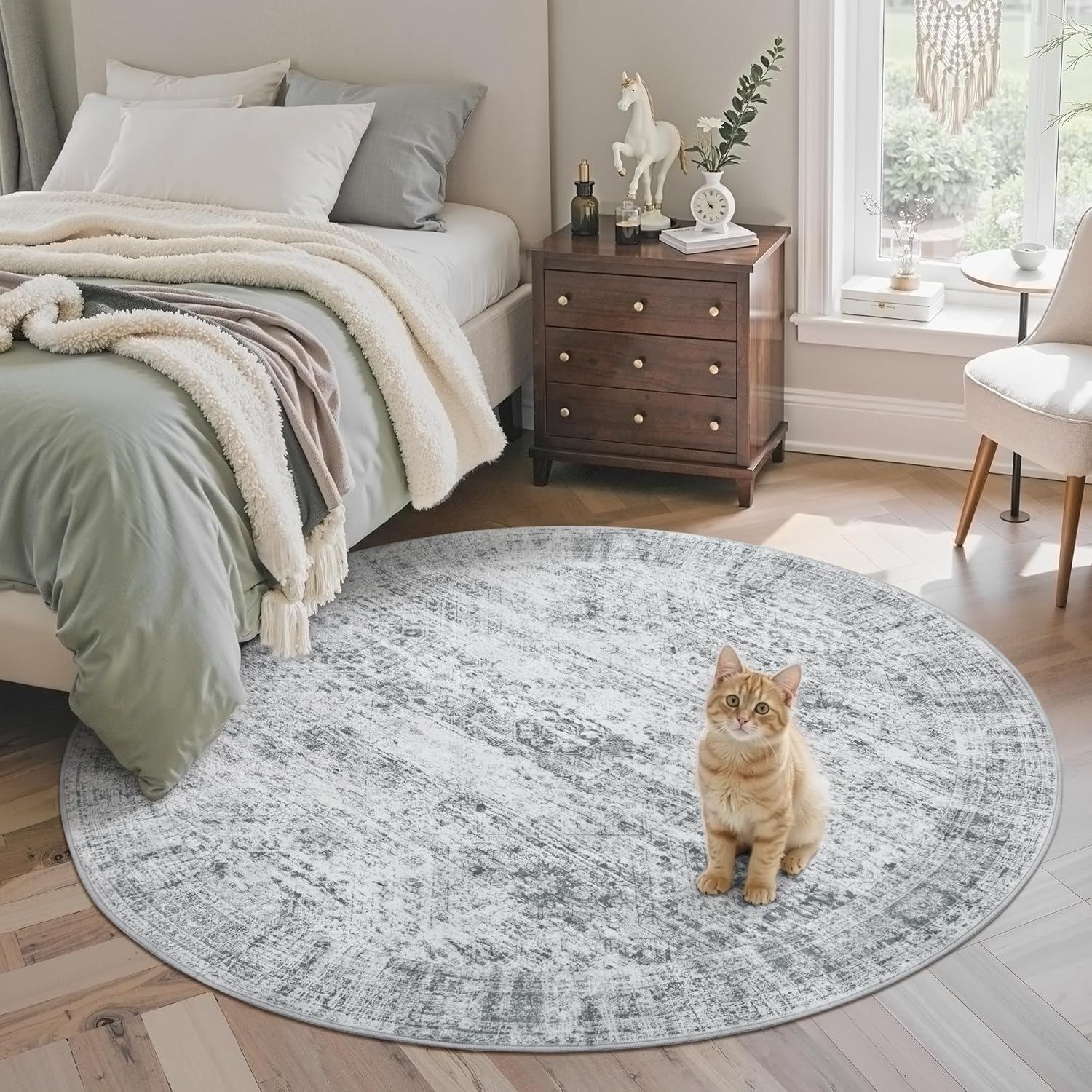 Washable Area Rug 8x10, Large Soft Rugs for Living Room Vintage Beige Carpet 8x10 Area Rugs for Bedroom Dining Room Non-Slip Stain Resistant Under Table Rug