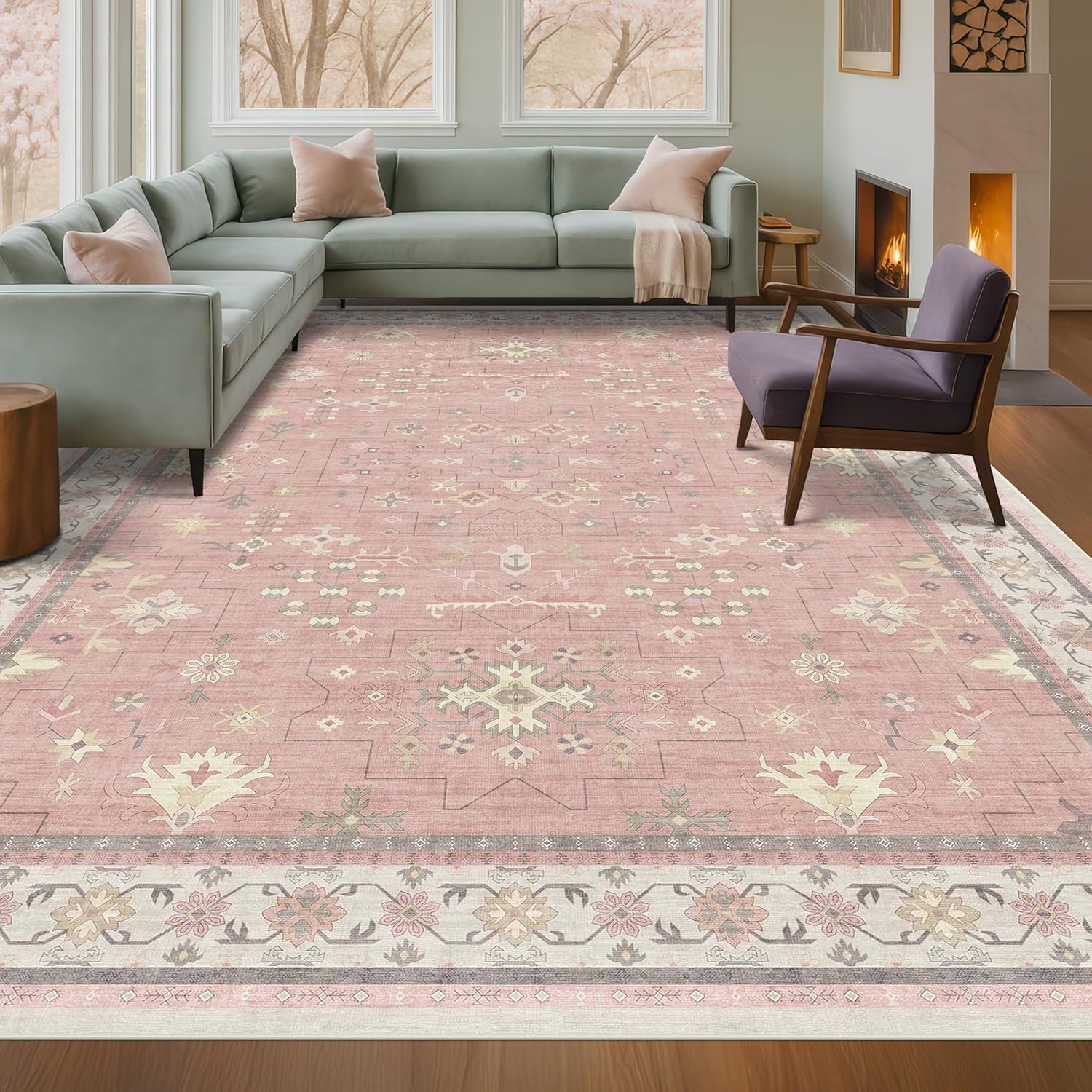 Black Farmhouse Washable 8x10 Area Rugs for Living Room, Bedroom, Dining Room Kitchen Table Rug for Under Table, Office, Dark Charcoal Tumble Stain Resistant Non-Slip Large Washable (8x10 Black/Multi)