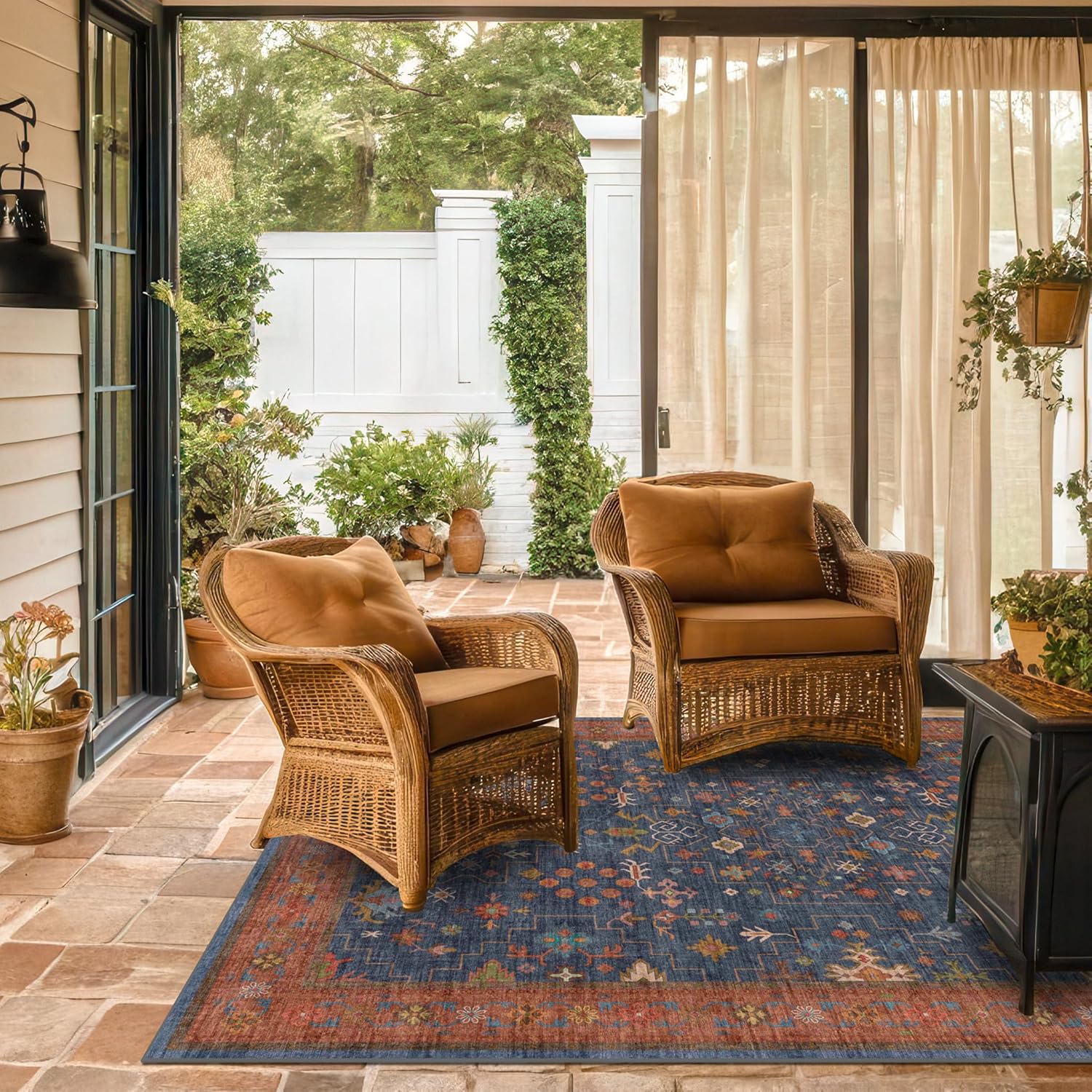 Black Farmhouse Washable 8x10 Area Rugs for Living Room, Bedroom, Dining Room Kitchen Table Rug for Under Table, Office, Dark Charcoal Tumble Stain Resistant Non-Slip Large Washable (8x10 Black/Multi)