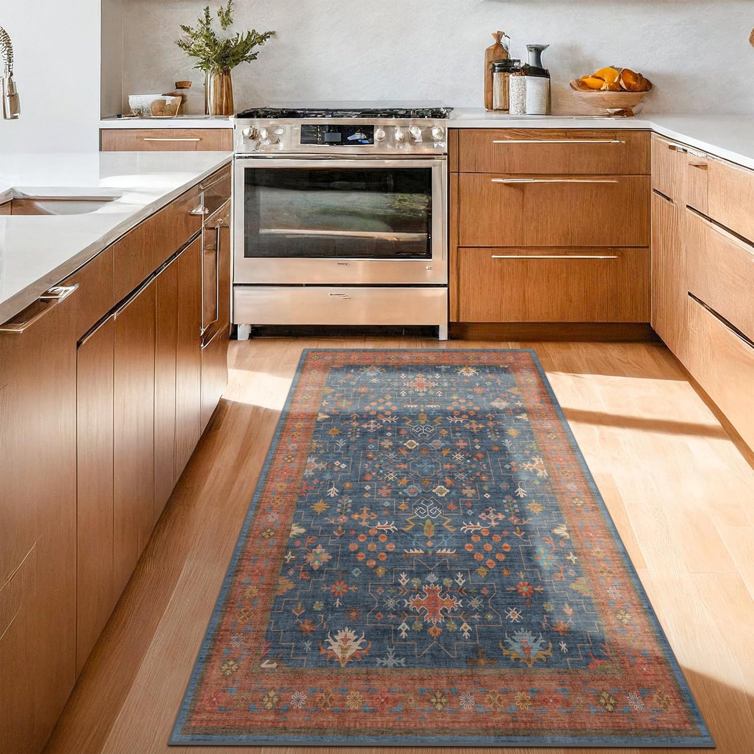 Black Farmhouse Washable 8x10 Area Rugs for Living Room, Bedroom, Dining Room Kitchen Table Rug for Under Table, Office, Dark Charcoal Tumble Stain Resistant Non-Slip Large Washable (8x10 Black/Multi)