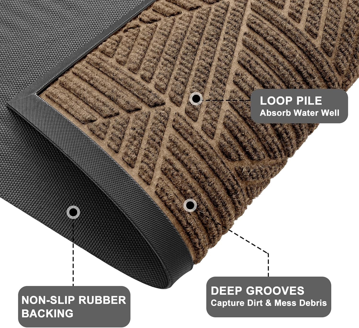 Kitinjoy Front Door Mat Outside Entrance, Sturdy Natural Dirt Trapper, Heavy Duty Rubber Doormat, Low Profile Non-Slip Backing, Easy Clean Floor Mat for Indoor Outdoor Entry, 47X32 Inch, Brown
