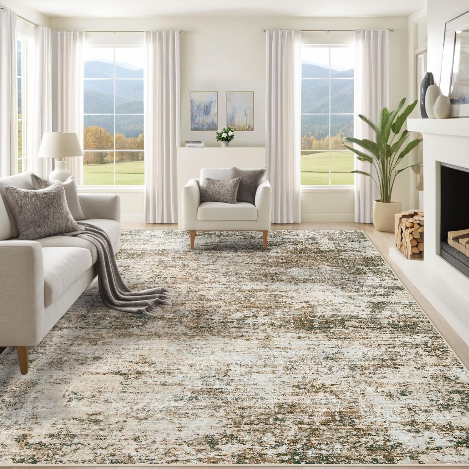 8x10 Area Rugs for Living Room, Washable Modern Abstract Large Area Rug Neutral Soft Non Slip Kids Rug Stain Resistant Indoor Carpet for Bedroom Nursery Dining Room Playroom Home Office(Blue, 8'x10')