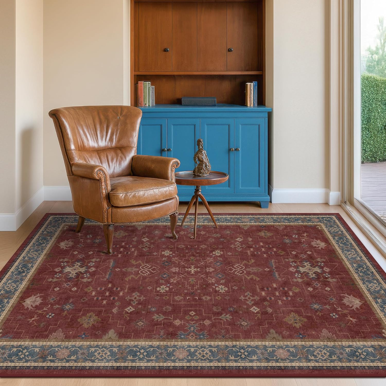 Black Farmhouse Washable 8x10 Area Rugs for Living Room, Bedroom, Dining Room Kitchen Table Rug for Under Table, Office, Dark Charcoal Tumble Stain Resistant Non-Slip Large Washable (8x10 Black/Multi)