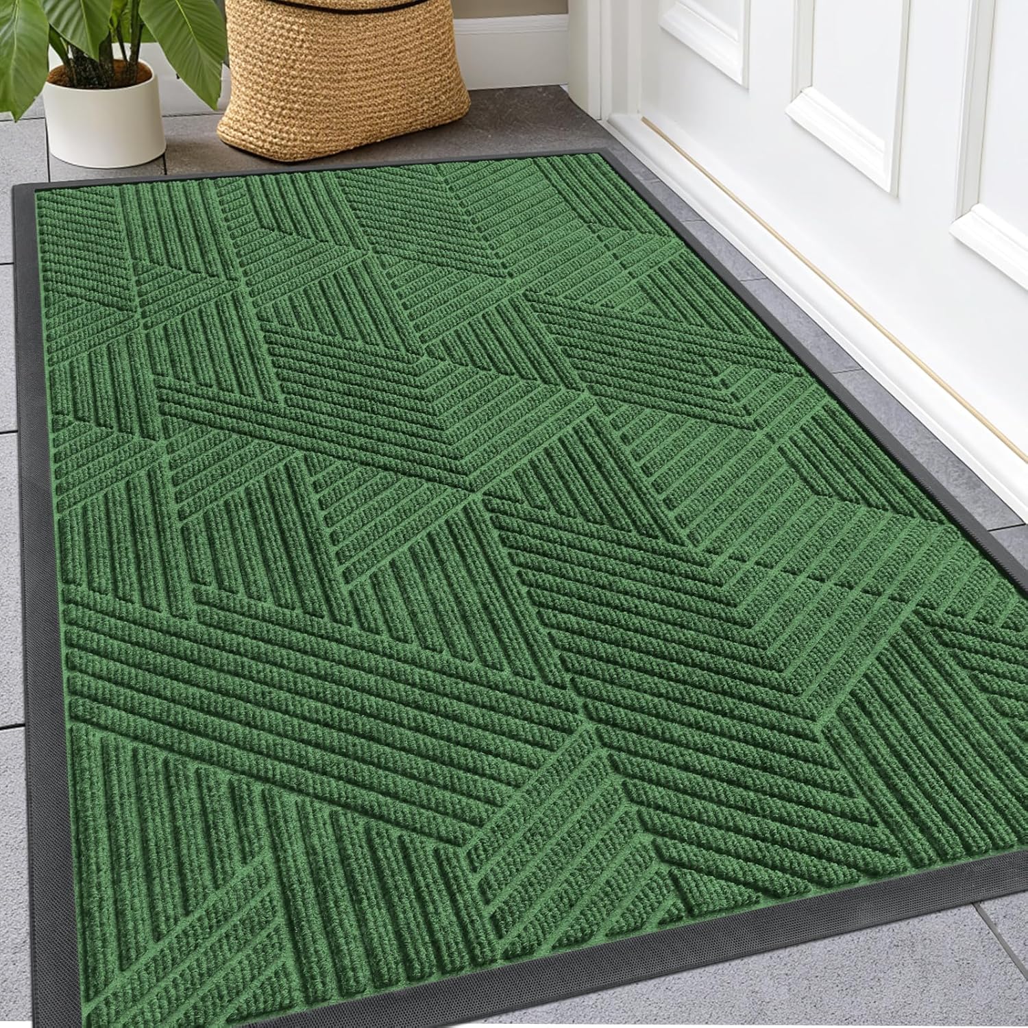 Kitinjoy Front Door Mat Outside Entrance, Sturdy Natural Dirt Trapper, Heavy Duty Rubber Doormat, Low Profile Non-Slip Backing, Easy Clean Floor Mat for Indoor Outdoor Entry, 47X32 Inch, Brown