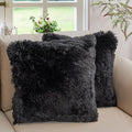 Cheer Collection Throw Pillows for Couch and Bed, Soft Shaggy Throw Pillows with Inserts Included, Cozy Long Hair Faux Fur Pillows - Set of 2-18" x 18" - Gray