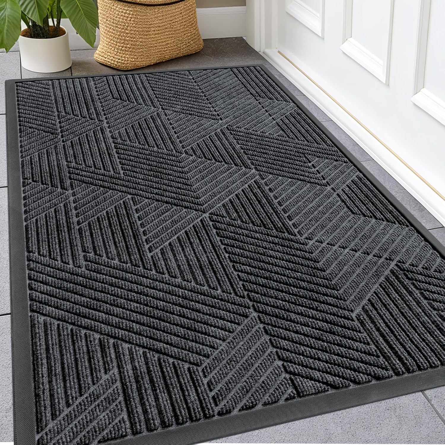 Kitinjoy Front Door Mat Outside Entrance, Sturdy Natural Dirt Trapper, Heavy Duty Rubber Doormat, Low Profile Non-Slip Backing, Easy Clean Floor Mat for Indoor Outdoor Entry, 47X32 Inch, Brown