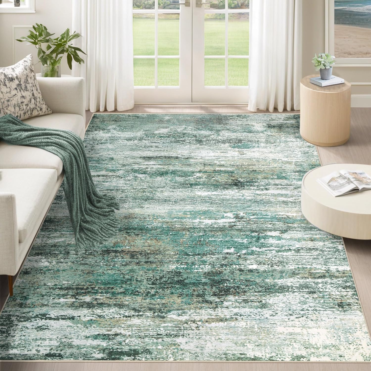 8x10 Area Rugs for Living Room, Washable Modern Abstract Large Area Rug Neutral Soft Non Slip Kids Rug Stain Resistant Indoor Carpet for Bedroom Nursery Dining Room Playroom Home Office(Blue, 8'x10')