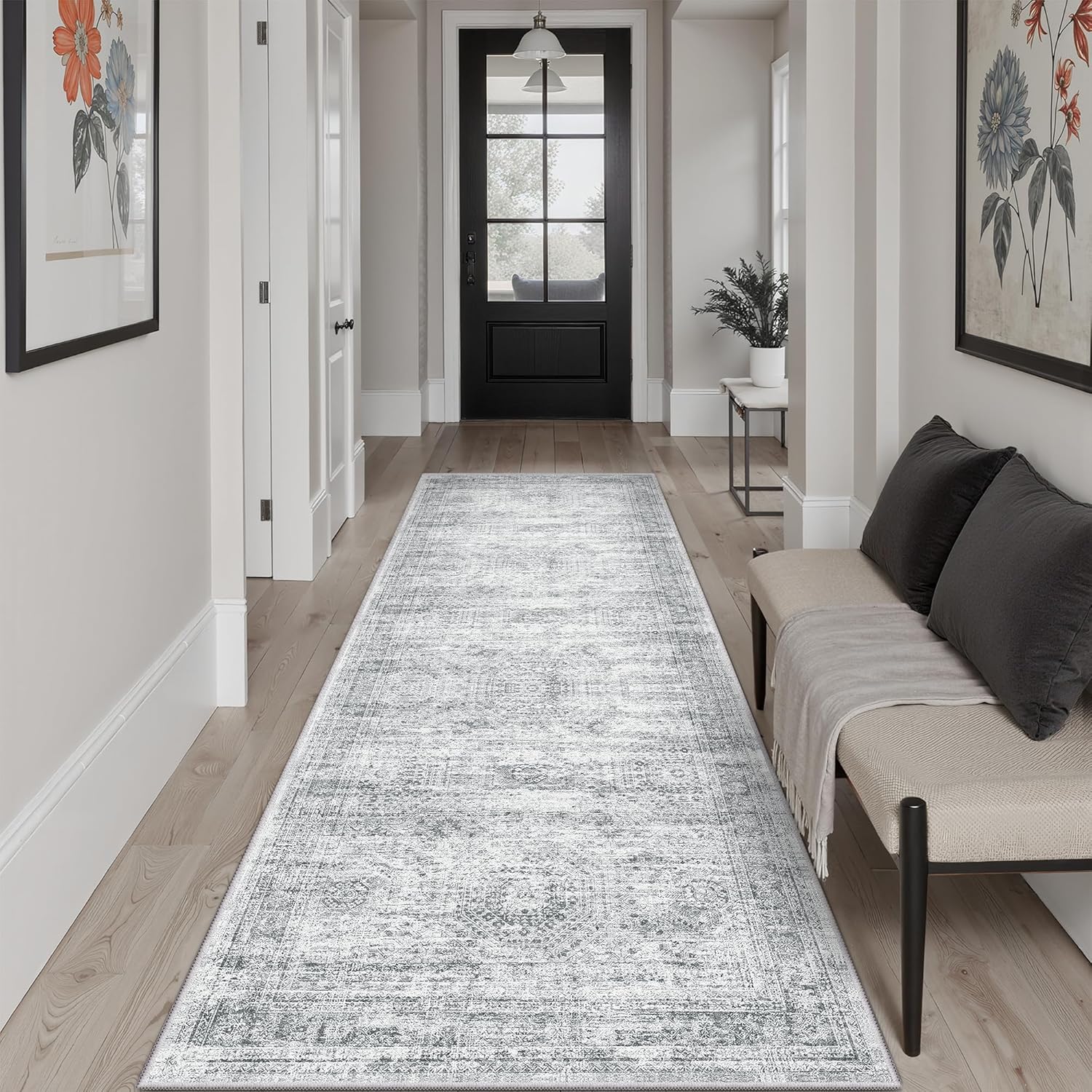 Washable Area Rug 8x10, Large Soft Rugs for Living Room Vintage Beige Carpet 8x10 Area Rugs for Bedroom Dining Room Non-Slip Stain Resistant Under Table Rug