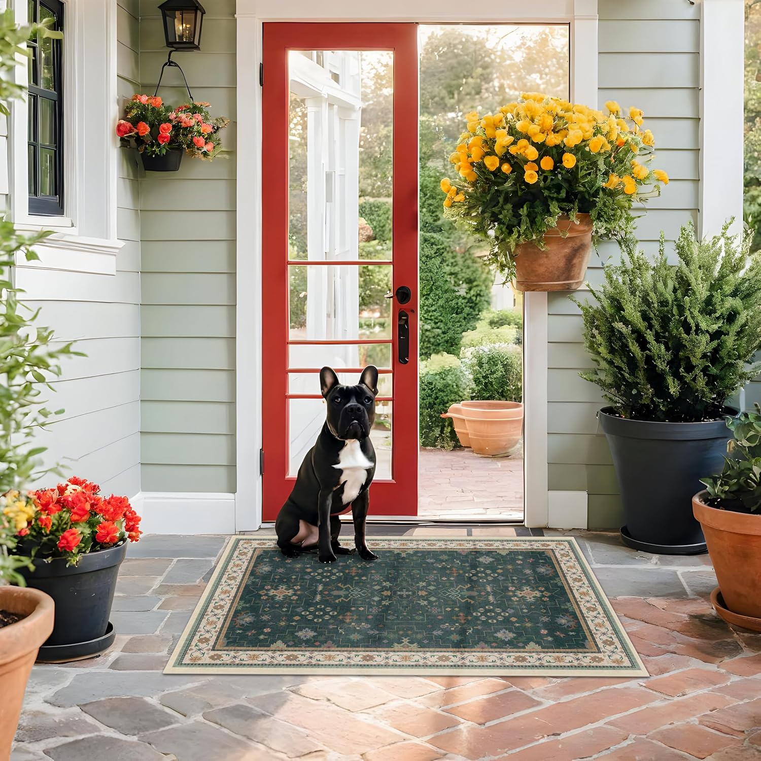 Black Farmhouse Washable 8x10 Area Rugs for Living Room, Bedroom, Dining Room Kitchen Table Rug for Under Table, Office, Dark Charcoal Tumble Stain Resistant Non-Slip Large Washable (8x10 Black/Multi)