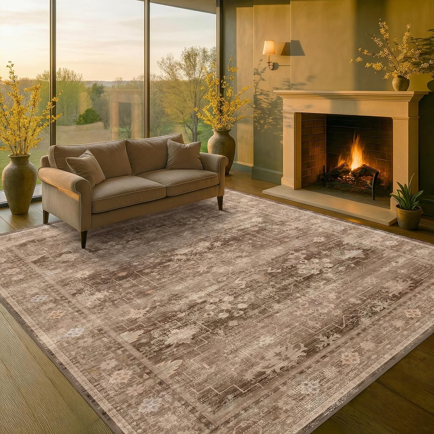 Black Farmhouse Washable 8x10 Area Rugs for Living Room, Bedroom, Dining Room Kitchen Table Rug for Under Table, Office, Dark Charcoal Tumble Stain Resistant Non-Slip Large Washable (8x10 Black/Multi)