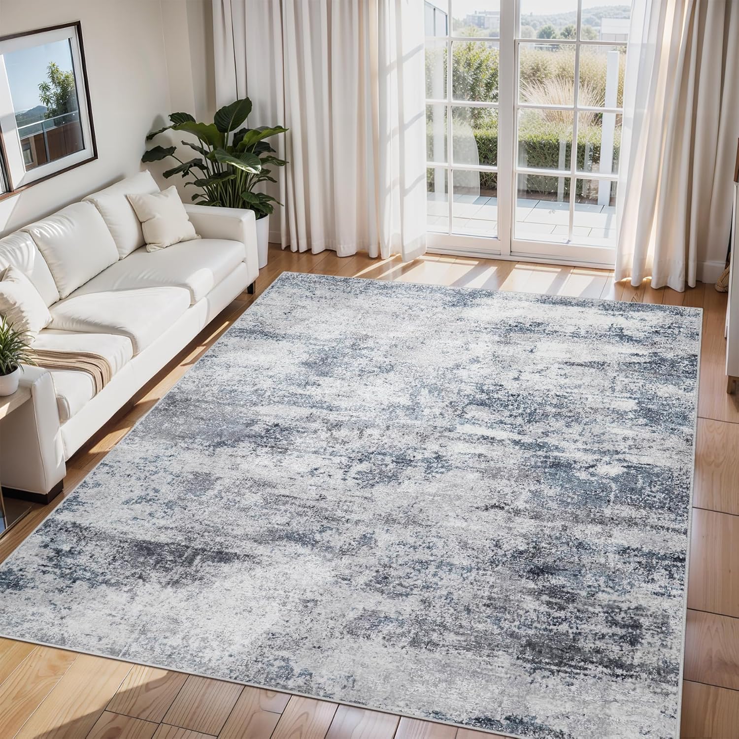 8x10 Area Rugs for Living Room Rug Washable: Abstract Large Rug for Dining Room Bedroom Carpet Non Slip 8 by 10 Indoor Modern Nursery Home Office Blue Grey