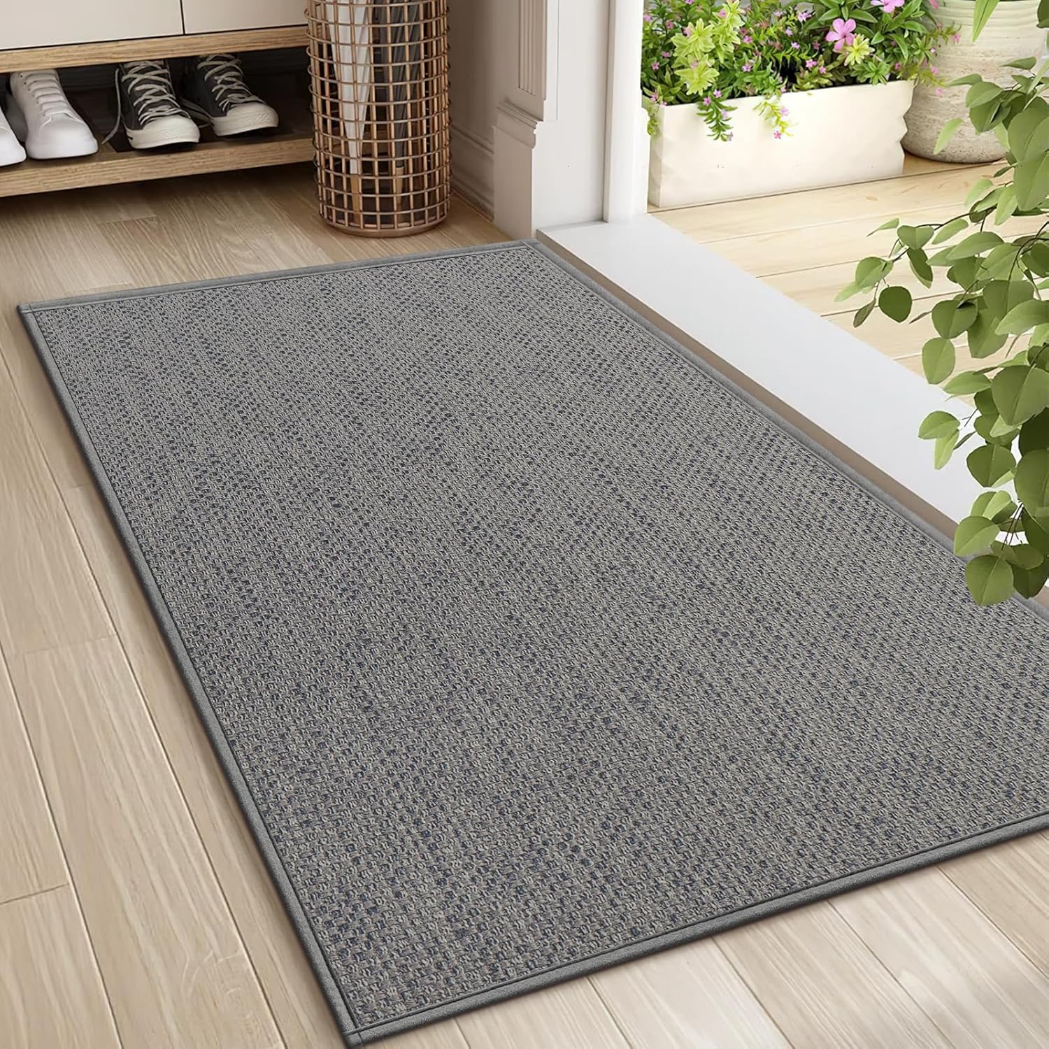 LEKEEPGO Door Mat 36"x59", Non Slip Door Mat Indoor Entrance, Rubber Backing Front Indoor Door Mats Washable Absorbent Low-Profile Doormat Entryway Entry Resist Dirt Inside Door Mats, Brown