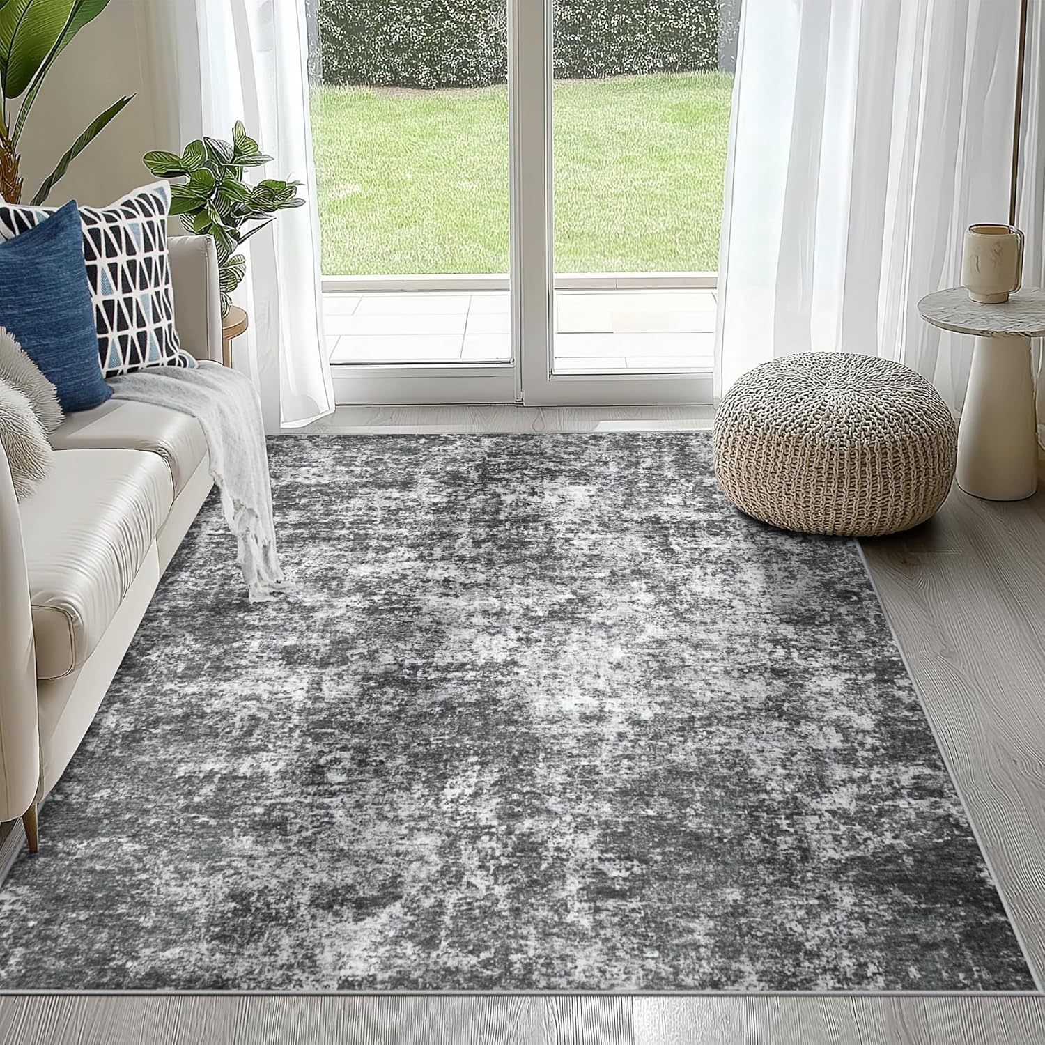 8x10 Area Rugs for Living Room Rug Washable: Abstract Large Rug for Dining Room Bedroom Carpet Non Slip 8 by 10 Indoor Modern Nursery Home Office Blue Grey