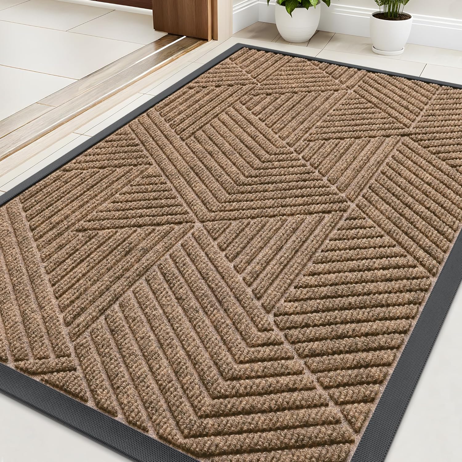 Kitinjoy Front Door Mat Outside Entrance, Sturdy Natural Dirt Trapper, Heavy Duty Rubber Doormat, Low Profile Non-Slip Backing, Easy Clean Floor Mat for Indoor Outdoor Entry, 47X32 Inch, Brown