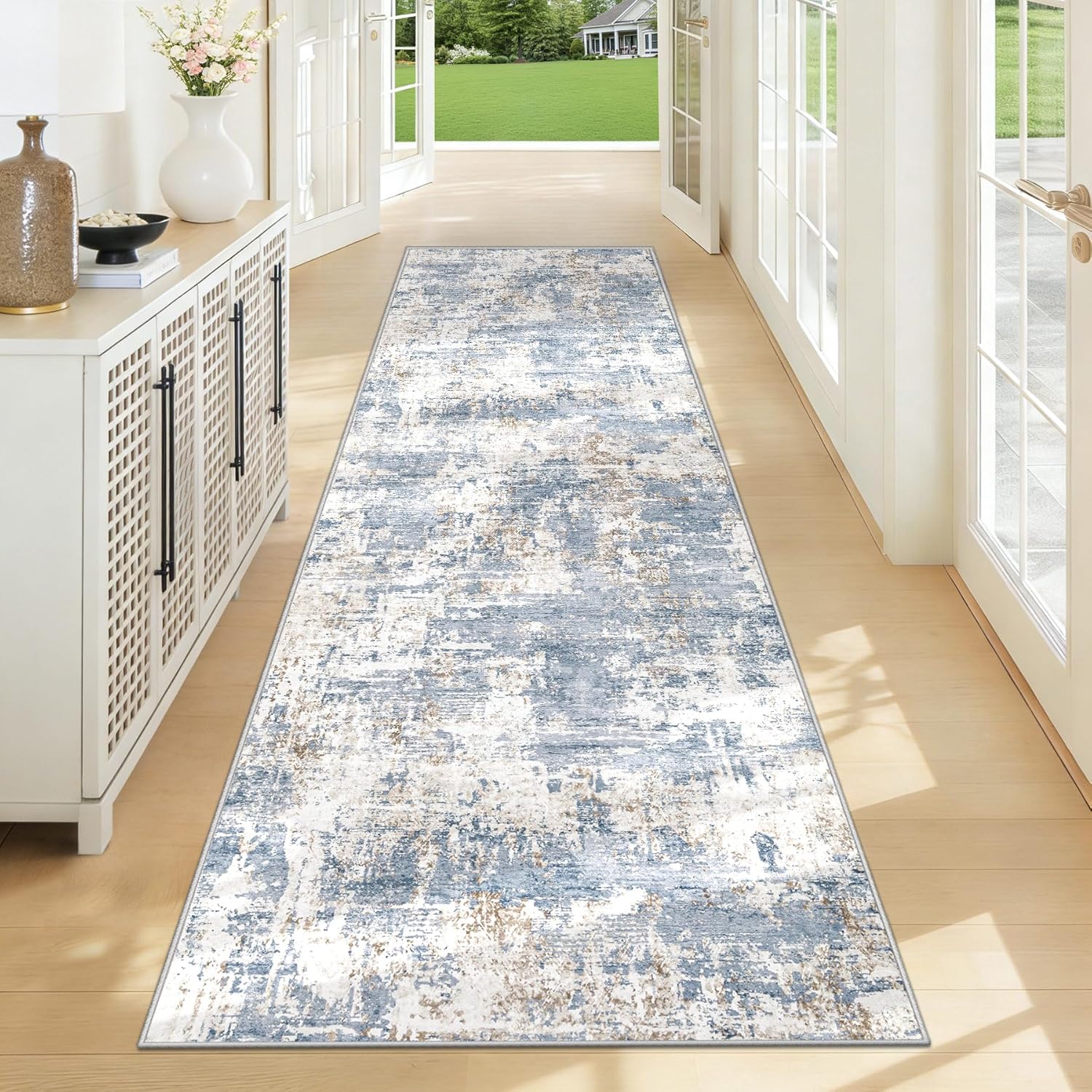8x10 Area Rugs for Living Room, Washable Modern Abstract Large Area Rug Neutral Soft Non Slip Kids Rug Stain Resistant Indoor Carpet for Bedroom Nursery Dining Room Playroom Home Office(Blue, 8'x10')