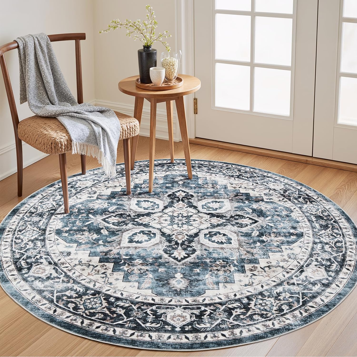 AMADA HOMEFURNISHING 8x10 Washable Area Rug, Low-Profile Large Area Rug with Non-Slip Backing & Durable Edge Binding, Vintage Large Rugs for Living Room, Bedroom, Dining Room