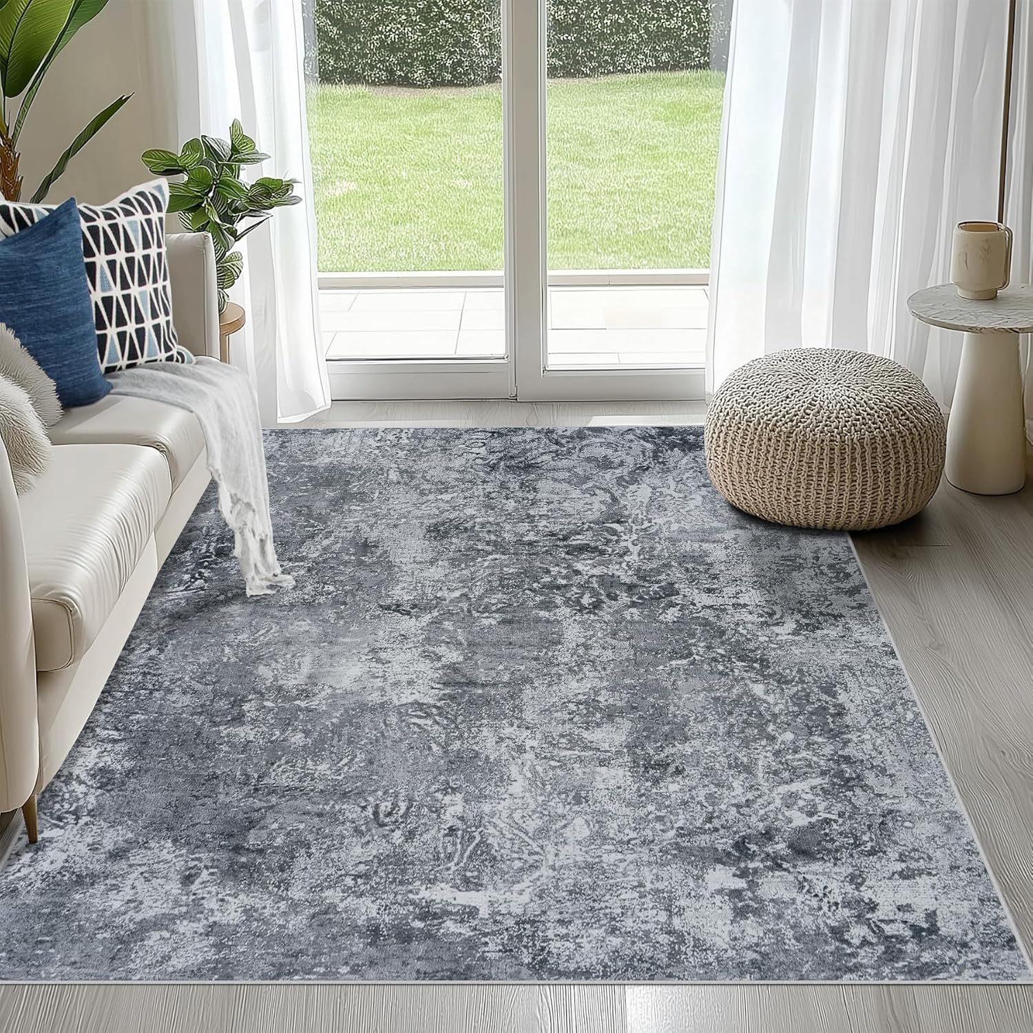 8x10 Area Rugs for Living Room Rug Washable: Abstract Large Rug for Dining Room Bedroom Carpet Non Slip 8 by 10 Indoor Modern Nursery Home Office Blue Grey