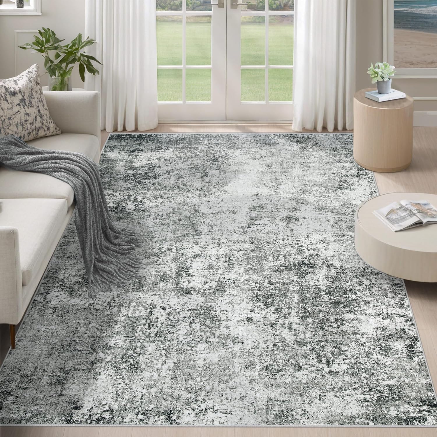 8x10 Area Rugs for Living Room, Washable Modern Abstract Large Area Rug Neutral Soft Non Slip Kids Rug Stain Resistant Indoor Carpet for Bedroom Nursery Dining Room Playroom Home Office(Blue, 8'x10')