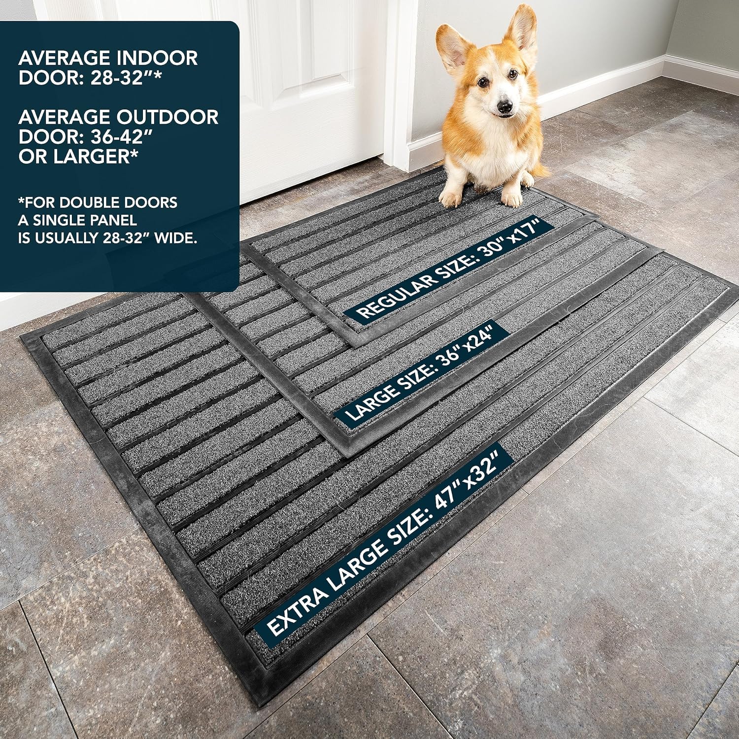 ubdyo Extra Durable Door Mat - Dirt Trapping Outdoor Welcome Mats - Non-Slip Outdoor Indoor Entrance - Low Profile Front Doormat(47" x 32", Bright Grey)